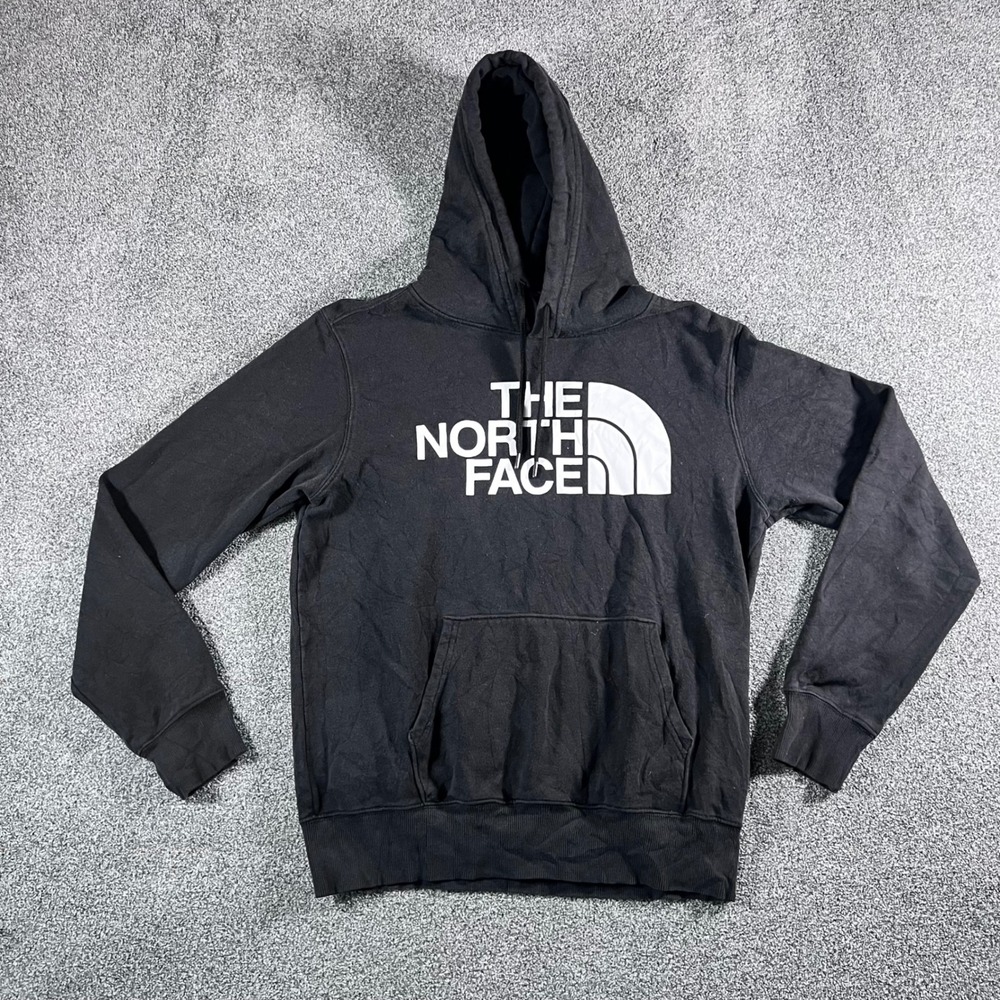 The North Face Mens Black Graphic Logo Pullover Hoodie Size M Half Dome Fleece